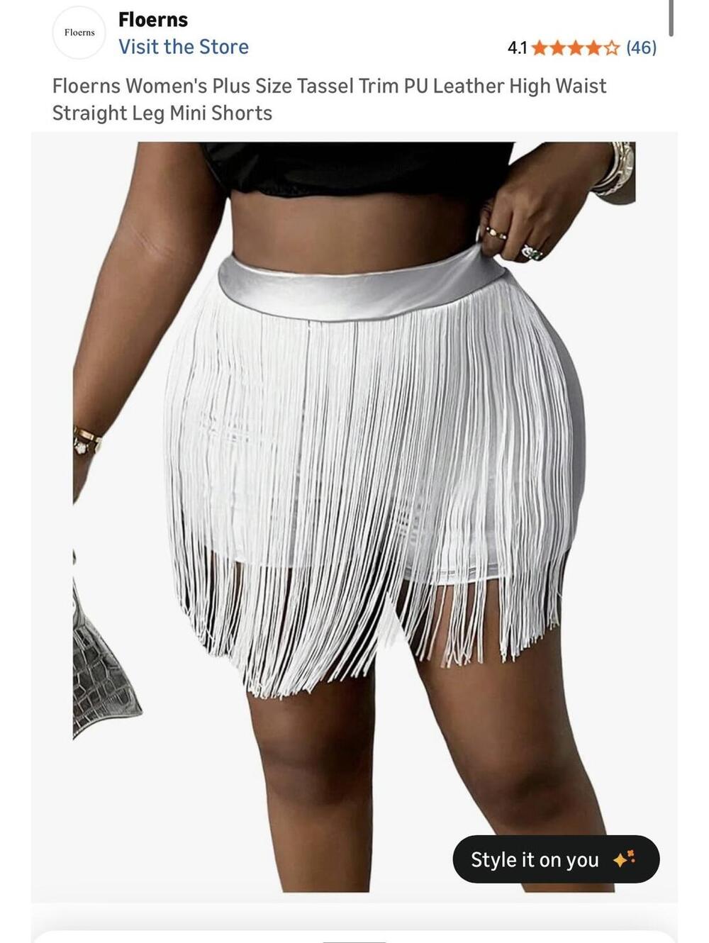 Floerns Women's Plus Size Tassel Trim PU Leather High Waist Straight Leg Mini